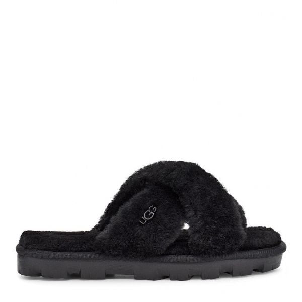 Womens Black Fuzzette Slide Slippers