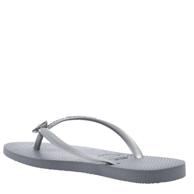 Womens Steel Grey Slim Crystal Poem Flip Flops