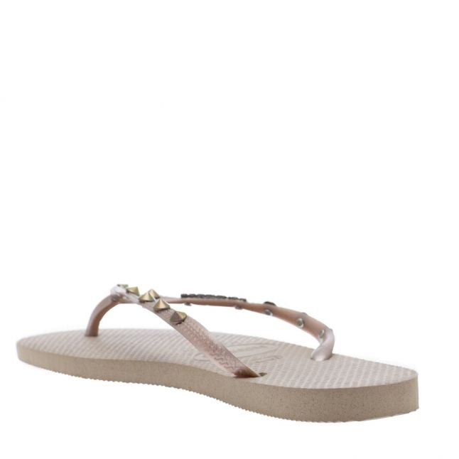 Womens Rose Gold Slim Hardware Flip Flops