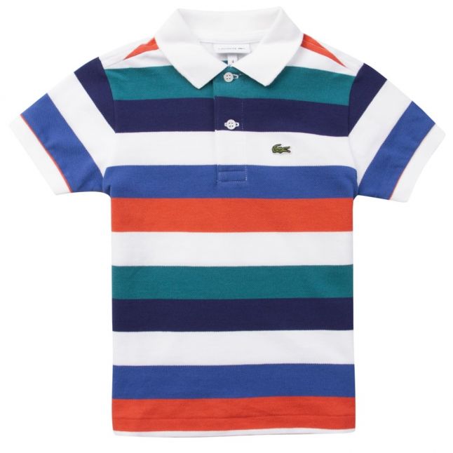 Boys White And Orange Striped Pique S/s Polo Shirt