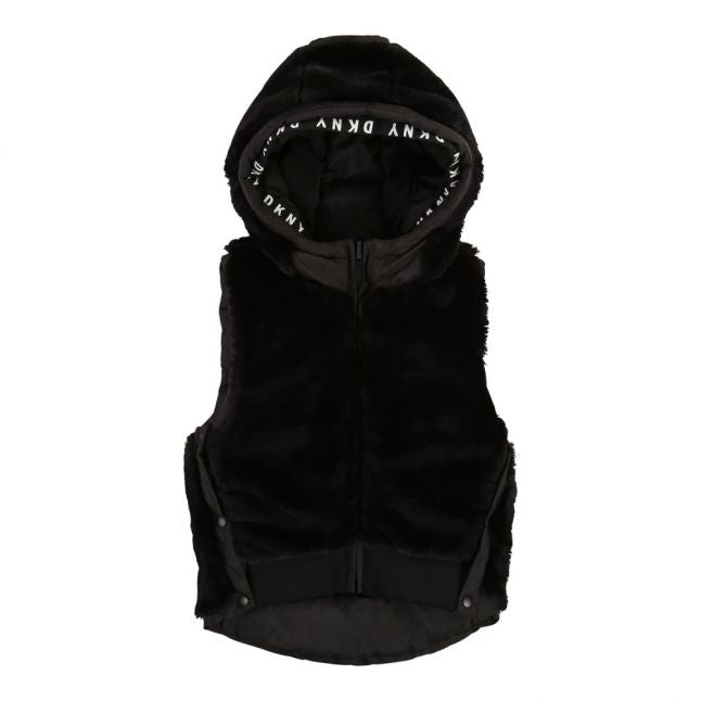 Girls Black Reversible Hooded Gilet