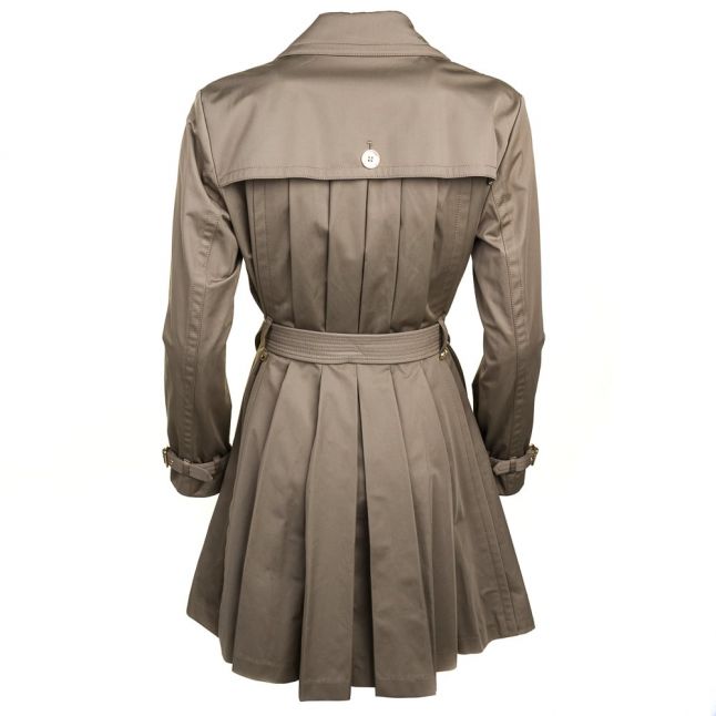 Womens Safari Green Pleated Trench Coat