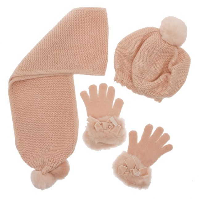 Girls Nude Pink Beret Scarf & Gloves Set