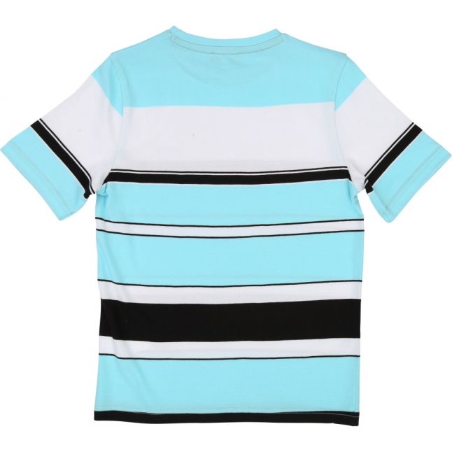 Boys Turquoise Striped Logo S/s T Shirt