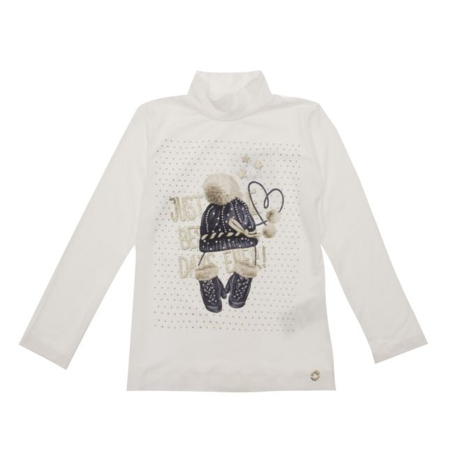 Girls Natural & Navy Cosy Hat Mock Neck Top