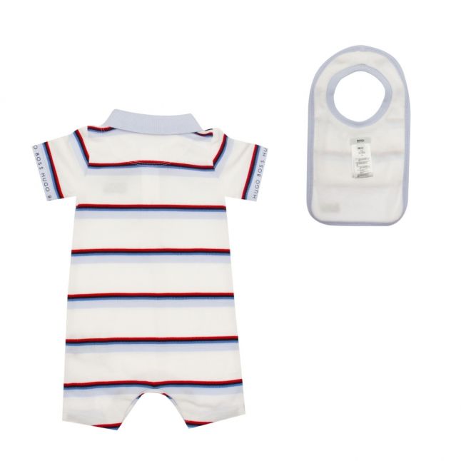 Baby White Stripe Polo Romper & Bib Set