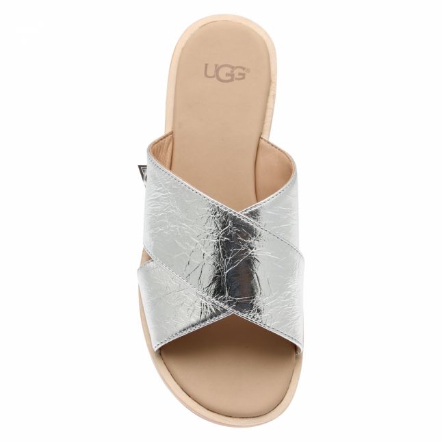 Womens Silver Joni Metallic Leather Slides