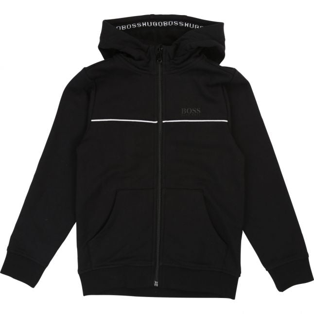 Boys Black Branded Hood Zip Thru Sweat Top