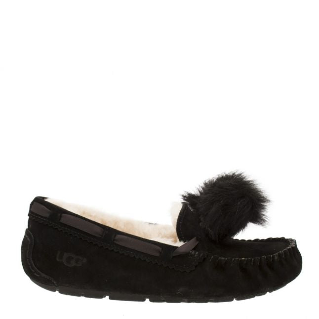 Womens Black Dakota Pom Pom Slippers