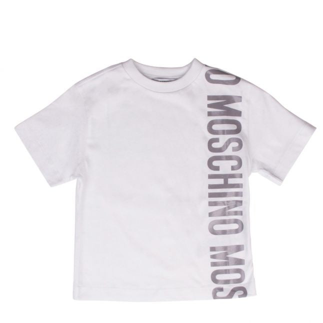 Boys White Tonal Branded S/s T Shirt