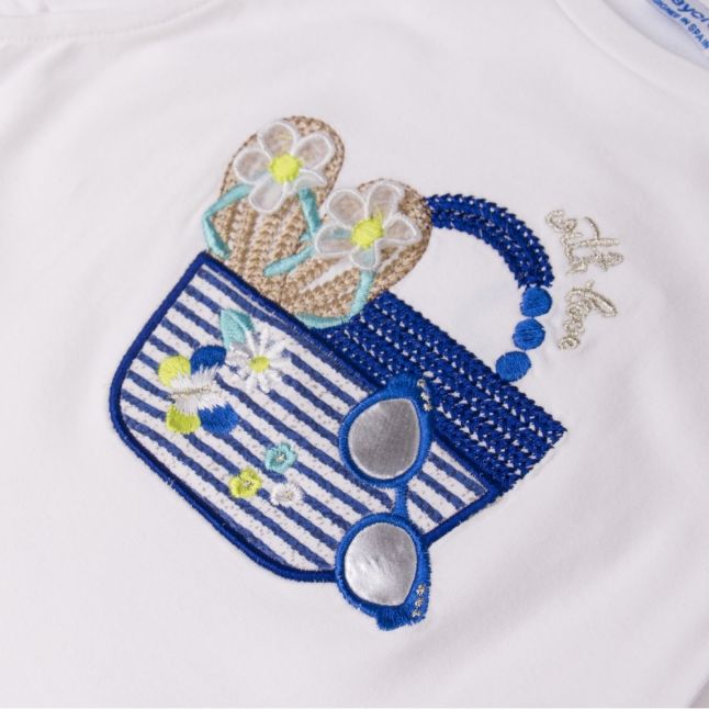 Girls White/Blue Beach Bag Top & Shorts Set