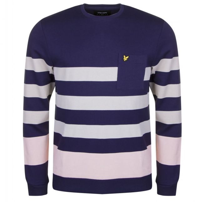 Mens Navy Stripe Crew Sweat Top