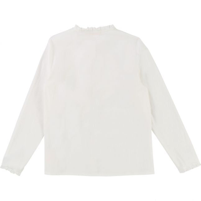 Girls White Heart Frill L/s Shirt