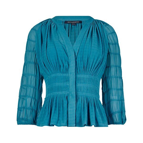 Womens Mosaic Blue Cora Pleated Smock Top