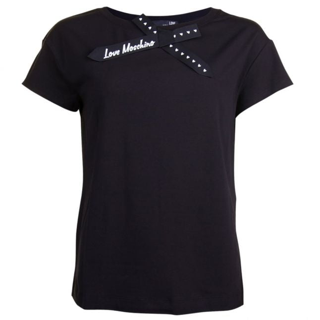 Womens Black Ribbon Tie S/s T Shirt