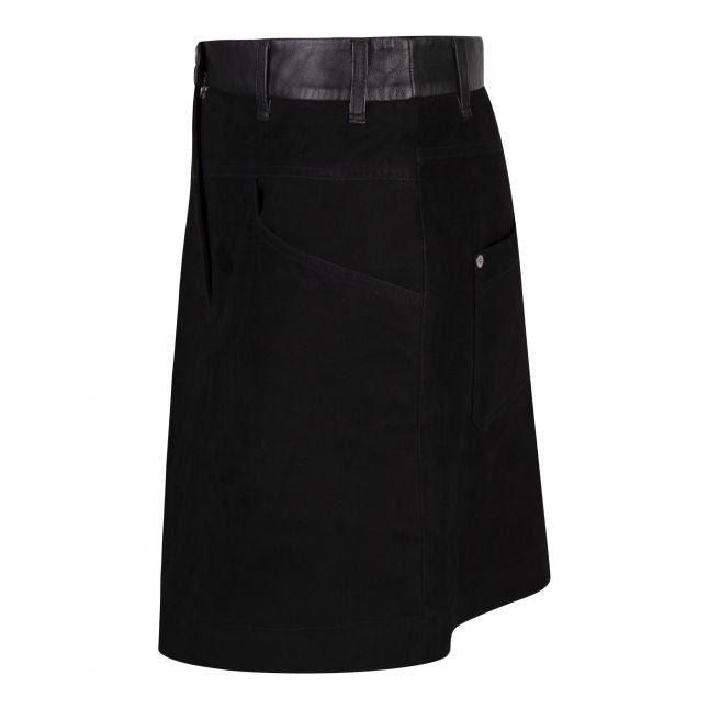 Womens Black Suede Leather Mix Short Skirt