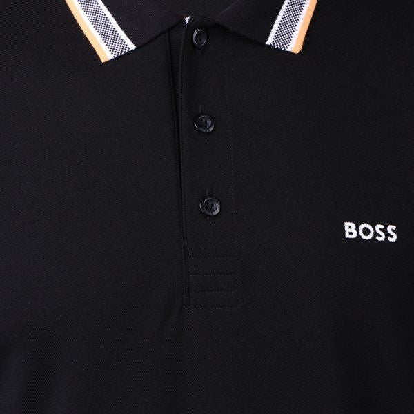 Mens Black Plisy L/s Polo Shirt