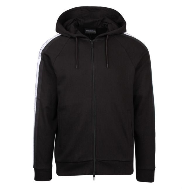 Mens Black Branded Trim Hooded Zip Through Sweat Top