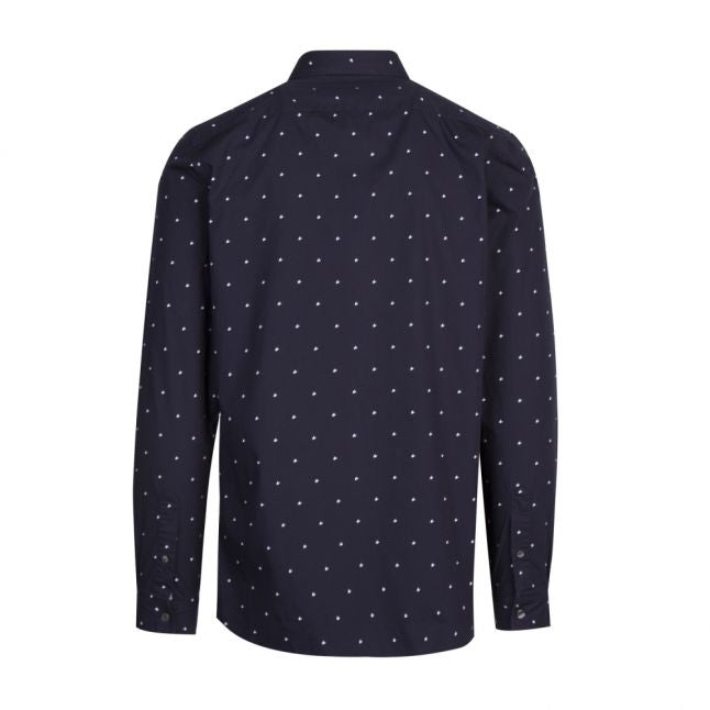 Mens Navy/White Printed Slim Fit L/s Shirt