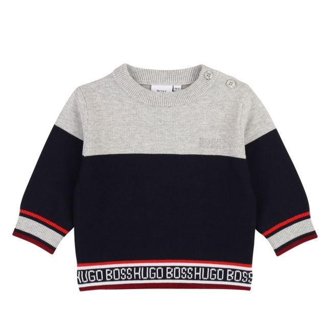 Toddler Grey Blue/Navy Colourblock Branded Crew Knitted Top