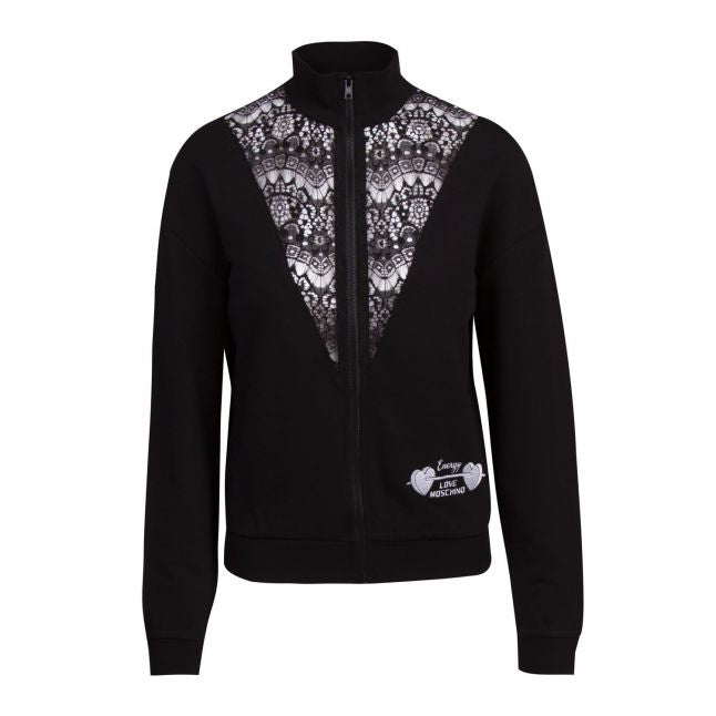 Womens Black Lace Panel Sweat Jacket