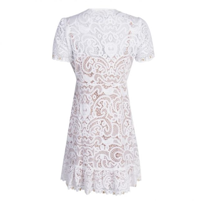 Womens White Embellished Mesh Lace Dress