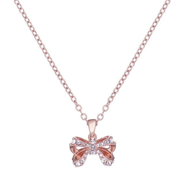 Womens Rose Gold/Crystal Crestra Petite Bow Pendant Necklace