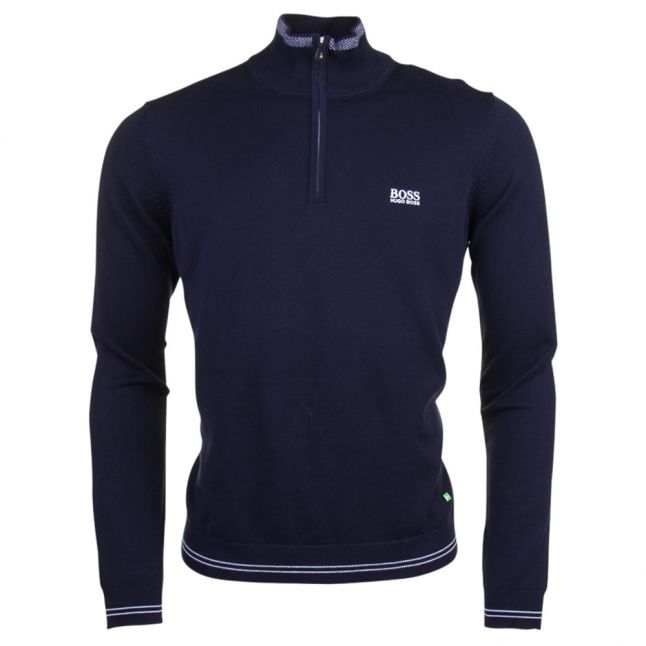 Boss Green Mens Navy Zime Half Zip Knitted Jumper