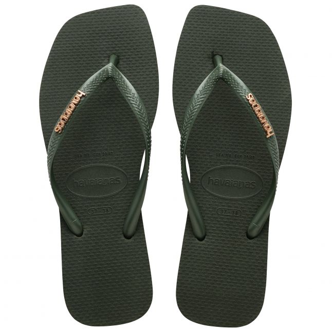 Havaianas Flip Flops Womens Olive Green Square Logo Metallic Hurleys