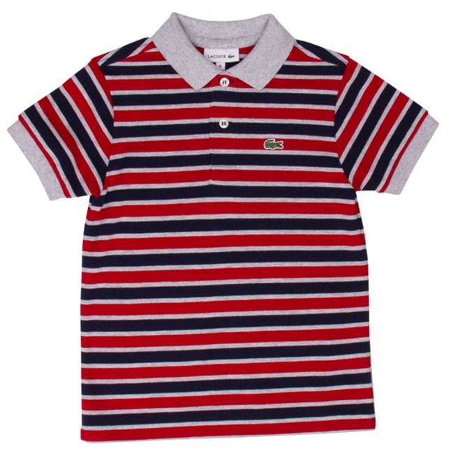 Boys Navy Striped S/s Polo Shirt