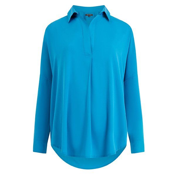 Womens Mosaic Blue Crepe Light Popover Shirt