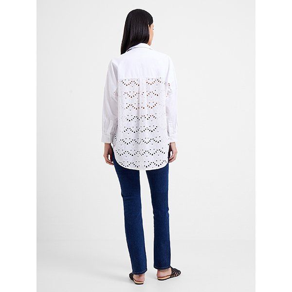 Womens Linen White Appelona Anglaise Popover Shirt