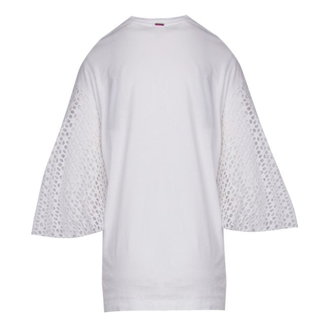 Womens White Crochet Sleeve T Shirt