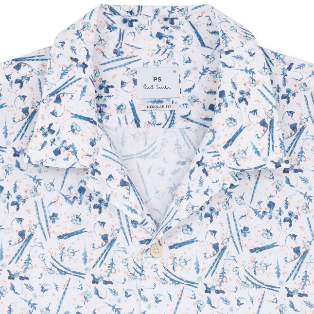 Mens White Floral Regular Fit S/s Shirt