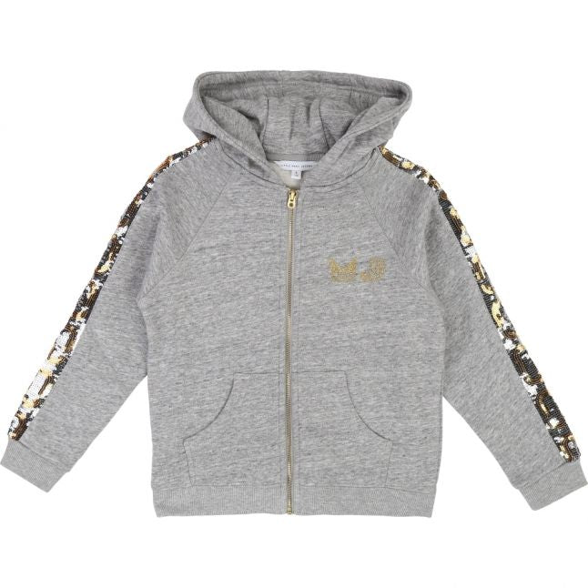 Girls Grey Sequin Trim Hooded Zip Through Sweat Jacket