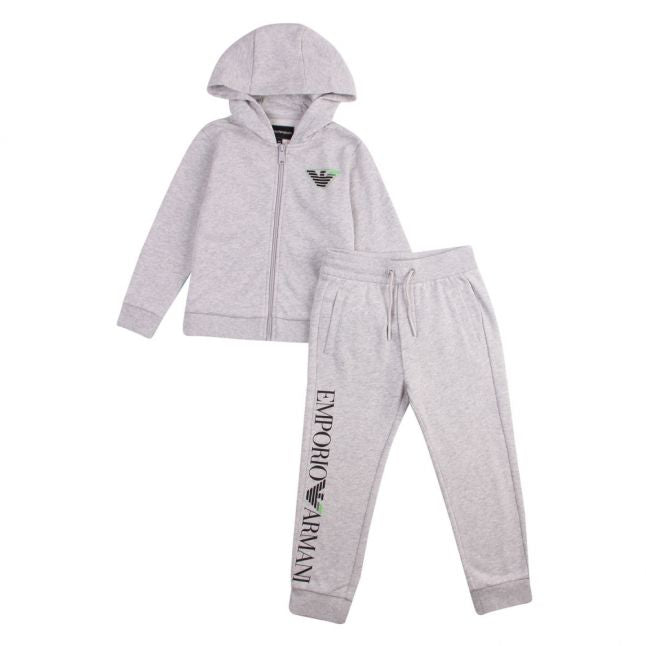 Boys Grey Melange Tipped Eagle Hooded Zip Through Tracksuit