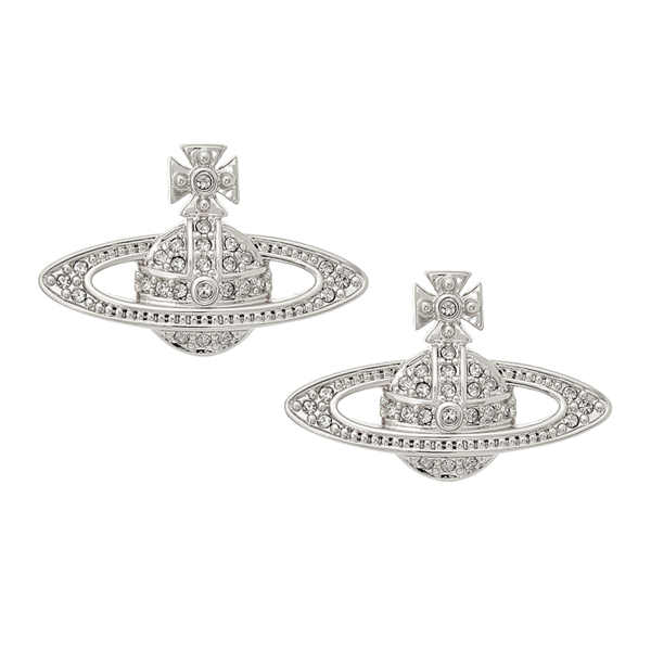 Womens Platinum/Crystal Mini Bas Relief Earrings