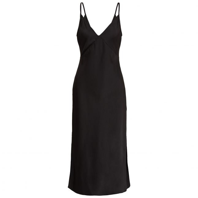 Womens Black Satin Cami Midi Dress