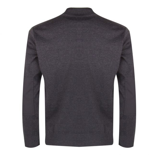 Mens Charcoal Branded Half Zip Knitted Jumper