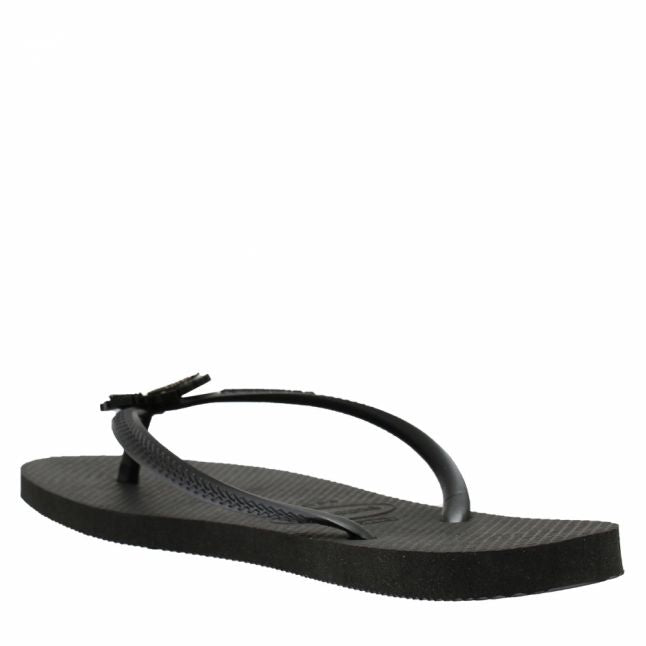 Womens Black Slim Metal Pin Flip Flops