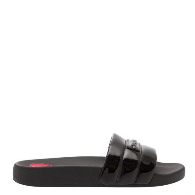 Womens Black Branded Slides