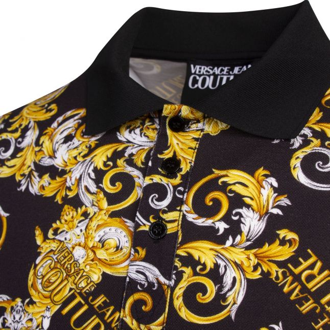 Mens Black Baroque Print S/s Polo Shirt