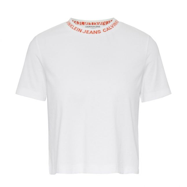 Womens Bright White Neck Logo Straight Crop S/s T Shirt