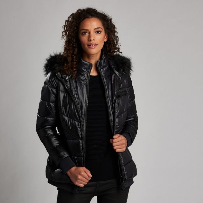 Womens Black Premium Strike Hooded Quilted Jacket