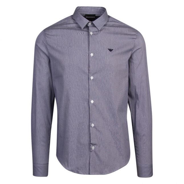 Mens Blue Fine Check L/s Shirt