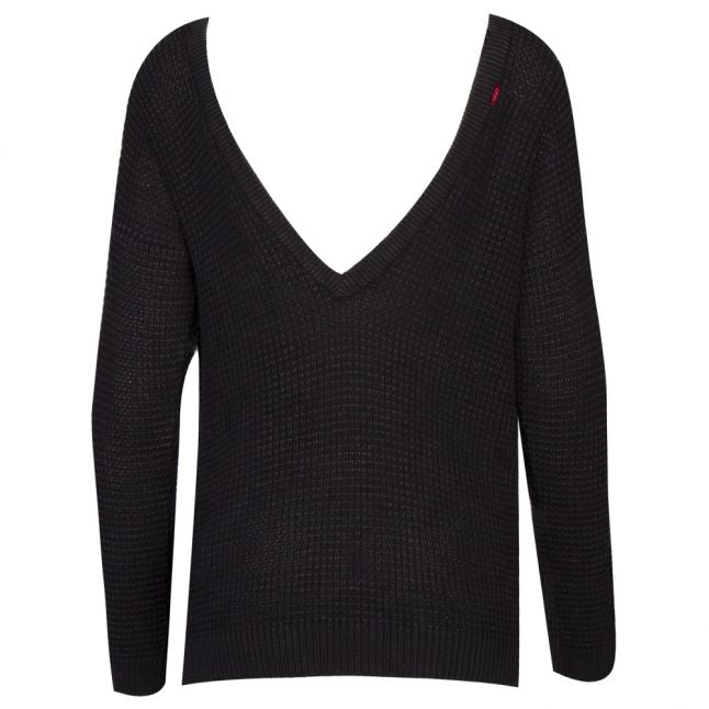 Womens Black Open Back Knitted Top