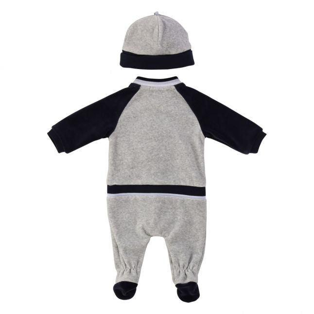 Baby Light Grey Marl Bomber Soft Babygrow & Hat Set