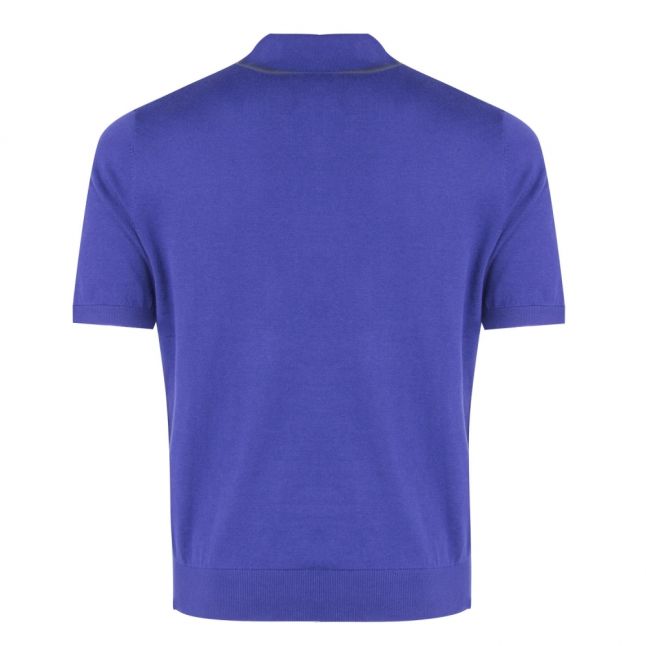 Mens Blue Knitted S/s Polo Shirt