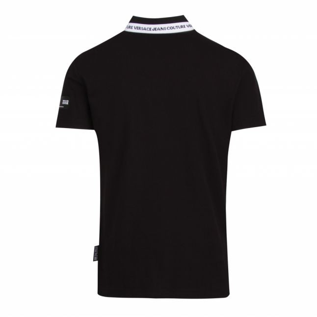 Mens Black Branded Collar Zip Slim Fit S/s Polo Shirt