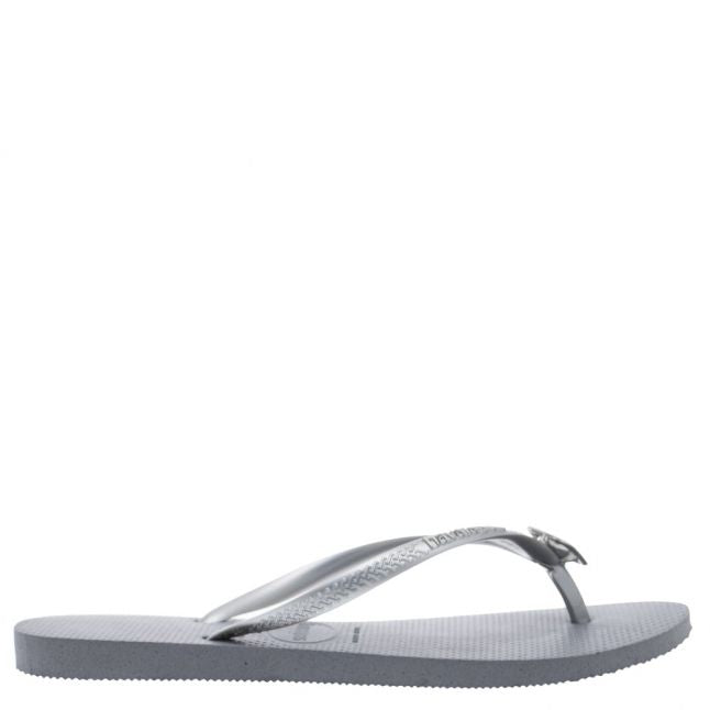 Womens Steel Grey Slim Crystal Poem Flip Flops